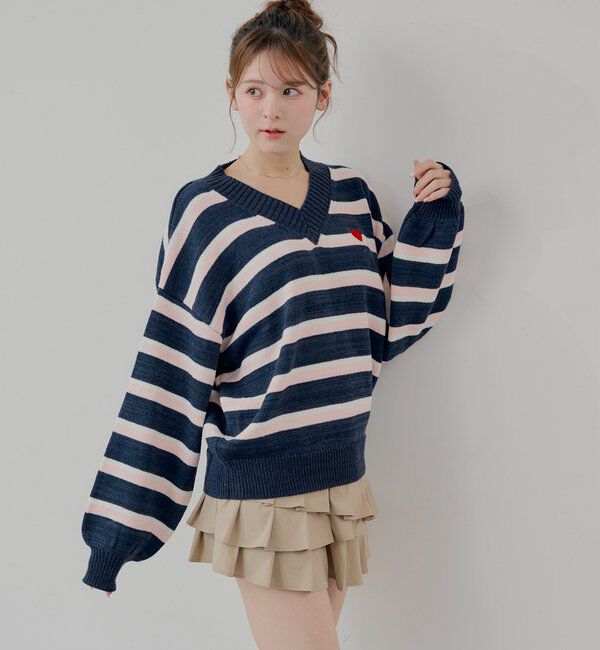  「Vネックボーダールーズニット」|ニット・セーター|