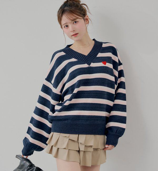  「Vネックボーダールーズニット」|ニット・セーター|