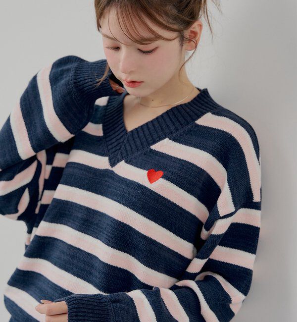  「Vネックボーダールーズニット」|ニット・セーター|