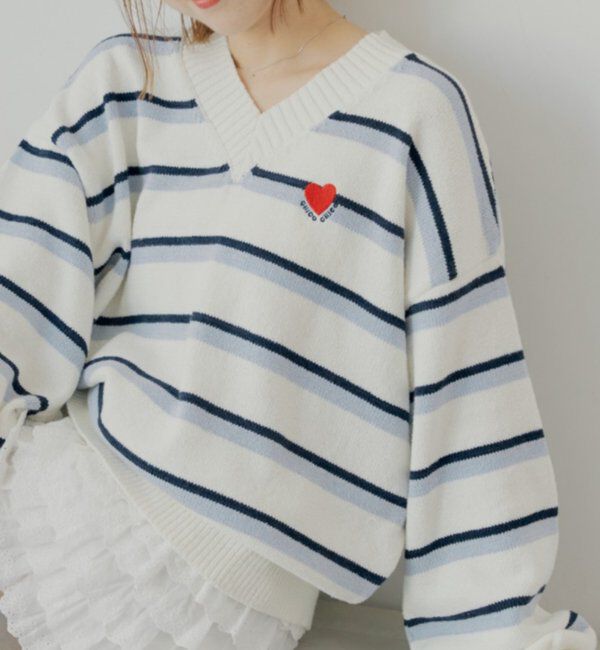  「Vネックボーダールーズニット」|ニット・セーター|