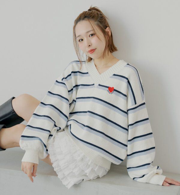  「Vネックボーダールーズニット」|ニット・セーター|