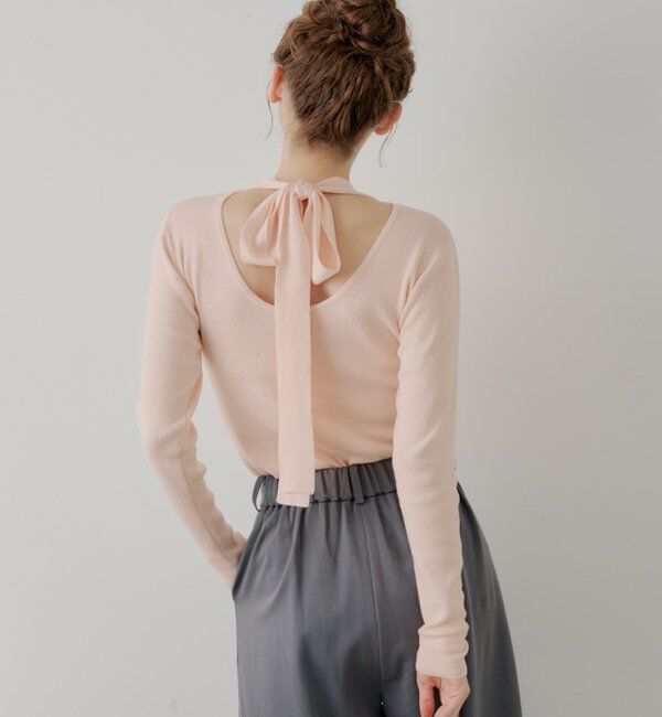  「【SALON by Chico】ラインストーンバック開きリボンニット」|ニット・セーター|