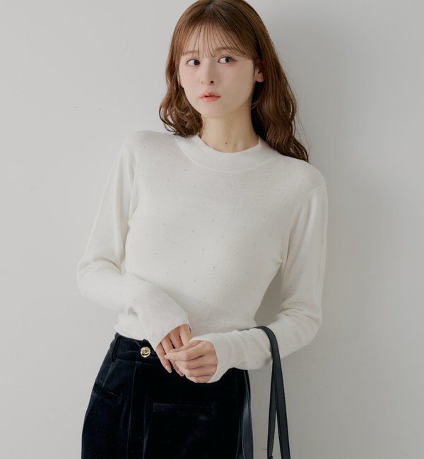  「【SALON by Chico】ラインストーンバック開きリボンニット」|ニット・セーター|