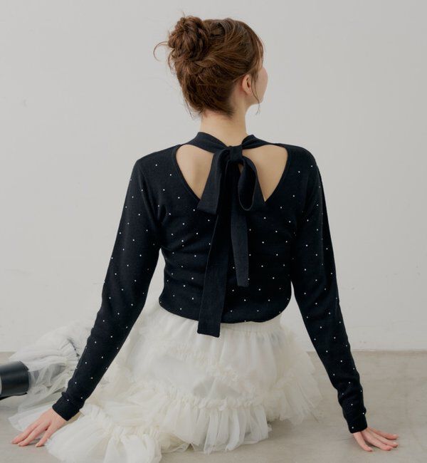  「【SALON by Chico】ラインストーンバック開きリボンニット」|ニット・セーター|