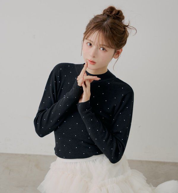  「【SALON by Chico】ラインストーンバック開きリボンニット」|ニット・セーター|