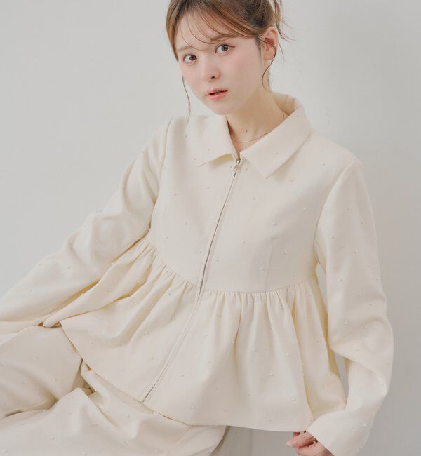  「【SALON by Chico/セットアップ対応】パールペプラムジップジャケット」|その他|アイボリー
