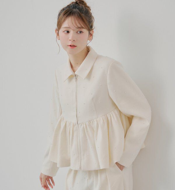  「【SALON by Chico/セットアップ対応】パールペプラムジップジャケット」|その他|