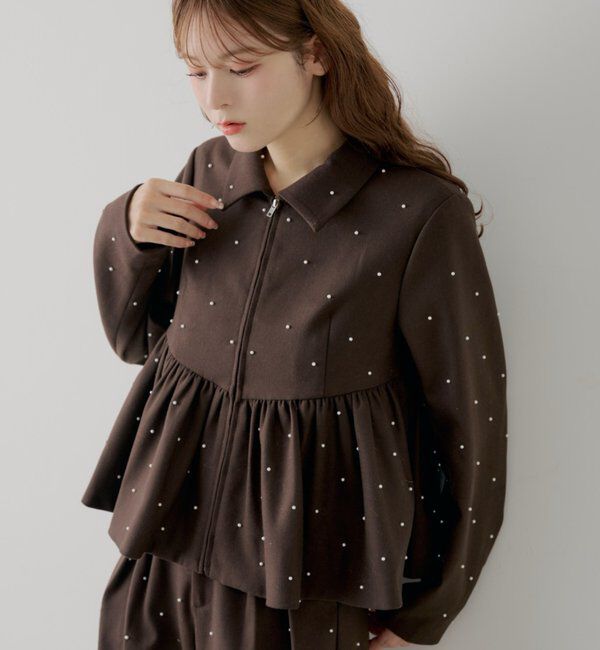  「【SALON by Chico/セットアップ対応】パールペプラムジップジャケット」|その他|