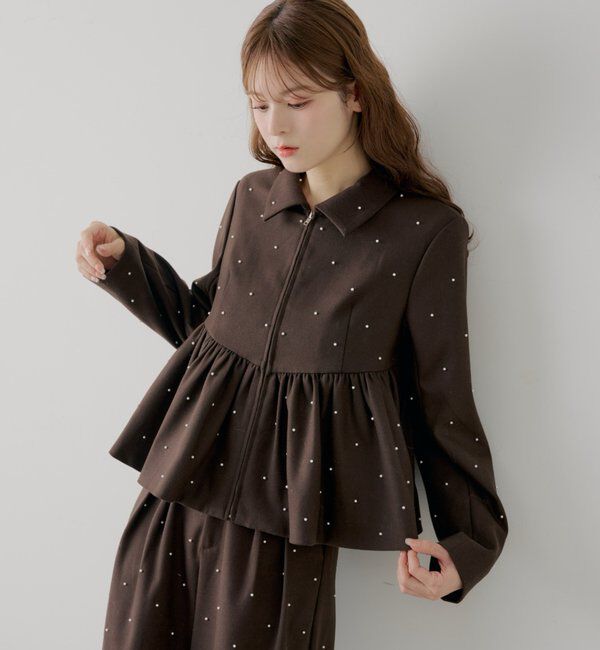  「【SALON by Chico/セットアップ対応】パールペプラムジップジャケット」|その他|