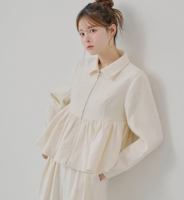  「【SALON by Chico/セットアップ対応】パールペプラムジップジャケット」|その他|