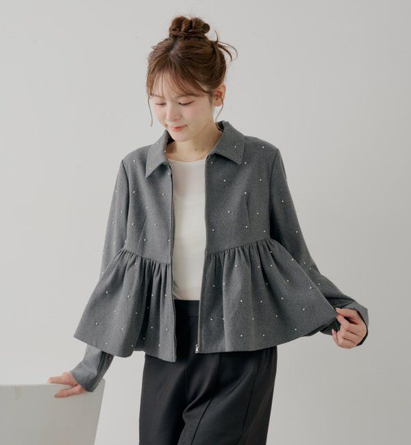  「【SALON by Chico/セットアップ対応】パールペプラムジップジャケット」|その他|