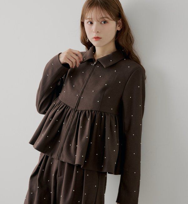  「【SALON by Chico/セットアップ対応】パールペプラムジップジャケット」|その他|