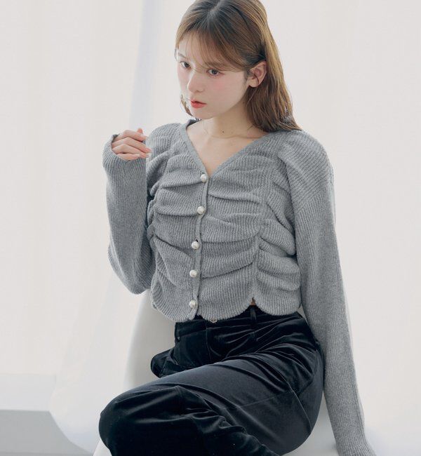  「【SALON by Chico】フロントギャザータックニットトップス」|カーディガン|