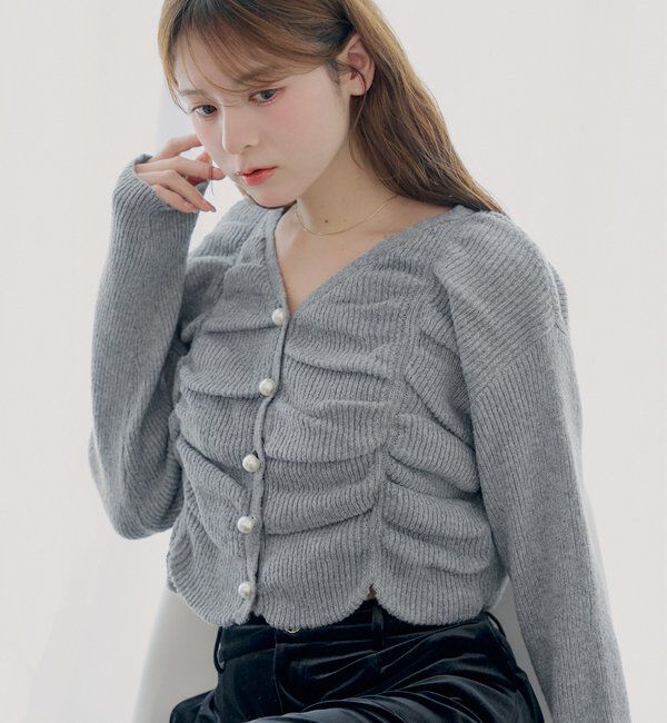  「【SALON by Chico】フロントギャザータックニットトップス」|カーディガン|