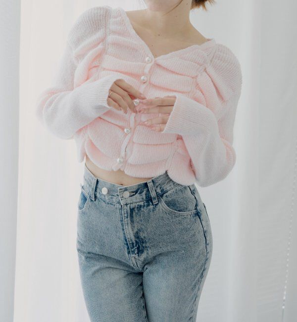  「【SALON by Chico】フロントギャザータックニットトップス」|カーディガン|