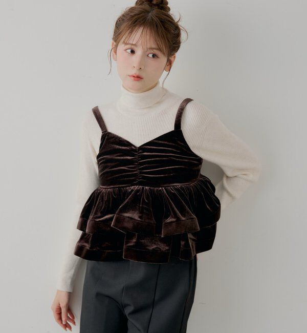  「【SALON by Chico/セットアップ対応】ベロア刺繍ラッフルビスチェ」|シャツ・ブラウス|