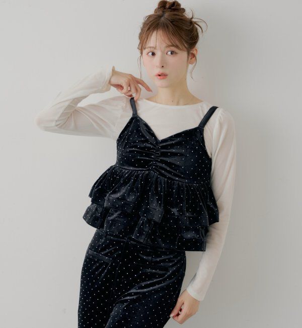  「【SALON by Chico/セットアップ対応】ベロア刺繍ラッフルビスチェ」|シャツ・ブラウス|