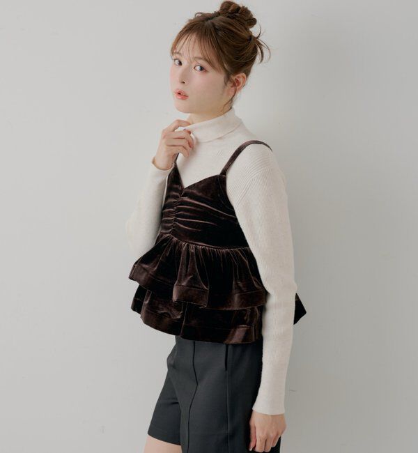  「【SALON by Chico/セットアップ対応】ベロア刺繍ラッフルビスチェ」|シャツ・ブラウス|