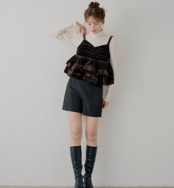  「【SALON by Chico/セットアップ対応】ベロア刺繍ラッフルビスチェ」|シャツ・ブラウス|