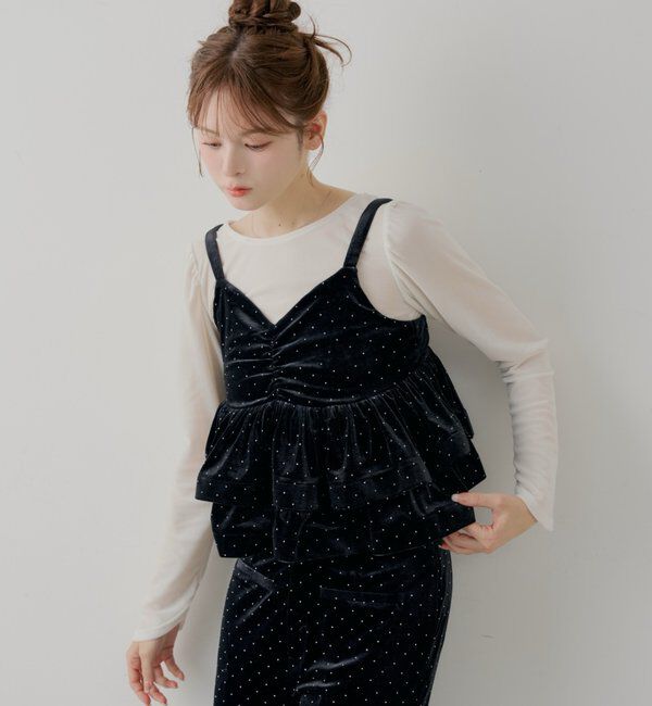  「【SALON by Chico/セットアップ対応】ベロア刺繍ラッフルビスチェ」|シャツ・ブラウス|