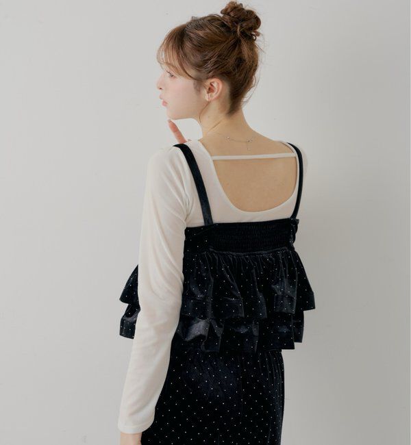  「【SALON by Chico/セットアップ対応】ベロア刺繍ラッフルビスチェ」|シャツ・ブラウス|