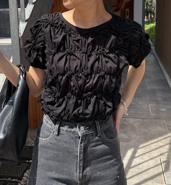  「【新色追加/全骨格◎】シャーリングホイップTシャツ」|Tシャツ・カットソー|ブラック