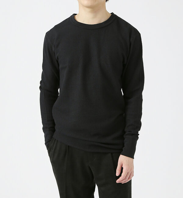 ABAHOUSE「【JEMORGAN/ジェーイーモーガン】ワッフル クルーネック ロングスリーブ」|Tシャツ・カットソー|ブラック