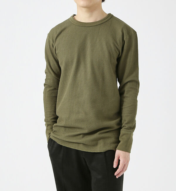 ABAHOUSE「【JEMORGAN/ジェーイーモーガン】ワッフル クルーネック ロングスリーブ」|Tシャツ・カットソー|カーキ