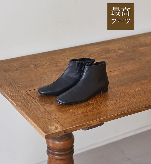 AU BANNISTER「【最高ブーツ/パリ】ローヒールスクエアトゥブーツ」|ショートブーツ|ブラック