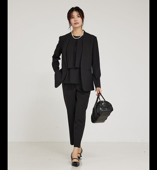 abahouse mavie「【エニデイカセット】ノーカラージャケット＆バックフレアパンツセットアップ」|スーツ|ブラック系その他1
