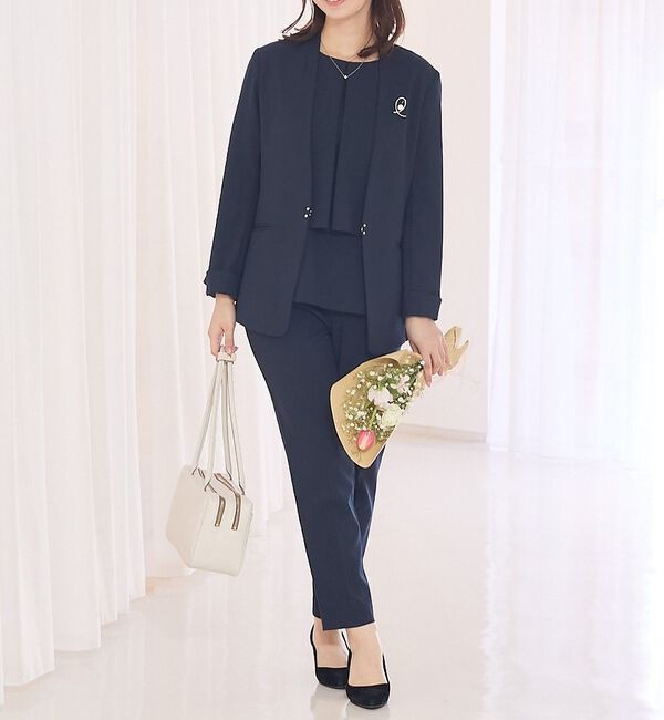 abahouse mavie「【エニデイカセット】ノーカラージャケット＆バックフレアパンツセットアップ」|スーツ|