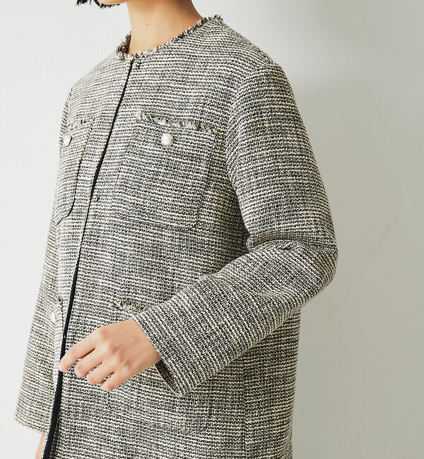 abahouse mavie「ツィードオーバージャケット」|ノーカラージャケット|