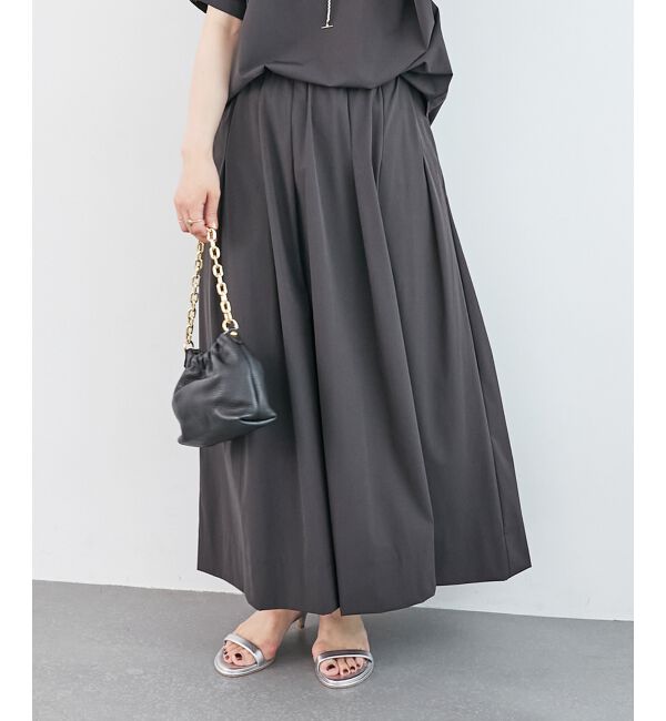  「《接触冷感》ナイロンストレッチタックギャザースカート」|スカート|D／グレー