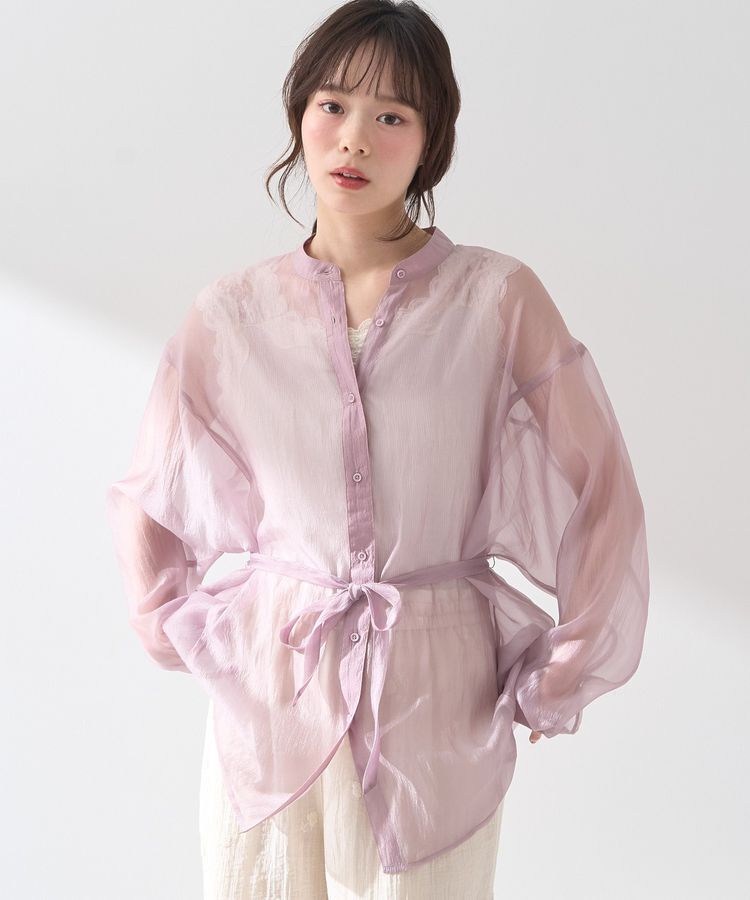 earth music&ecology「ウエストベルトシアーシャツ」|シャツ・ブラウス|Pink