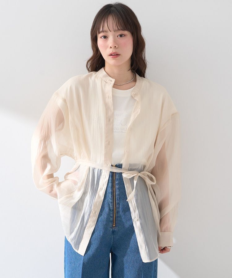 earth music&ecology「ウエストベルトシアーシャツ」|シャツ・ブラウス|Beige