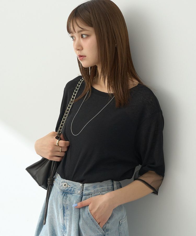 earth music&ecology「シアースリーブ半袖プルオーバー」|Tシャツ・カットソー|Black