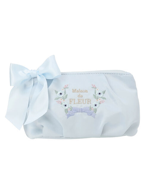 Maison de FLEUR「フラワー刺繍ポーチ」|ポーチ|サックスブルー