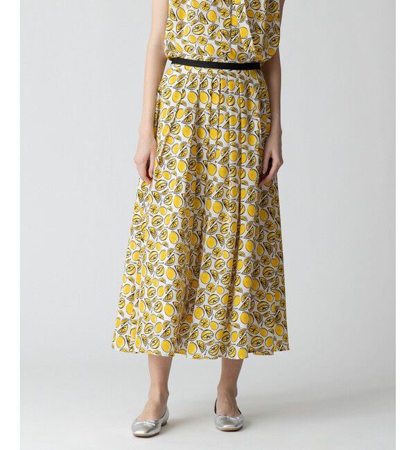 allureville「【セットアップ対応可能】リモーネプリントタックスカート」|フレア|