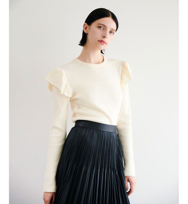 LOULOU WILLOUGHBY「【LOULOU WILLOUGHBY】フリルスリットプルオーバー」|ニット・セーター|オフホワイト