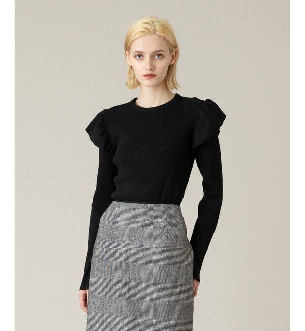 LOULOU WILLOUGHBY「【LOULOU WILLOUGHBY】フリルスリットプルオーバー」|ニット・セーター|ブラック