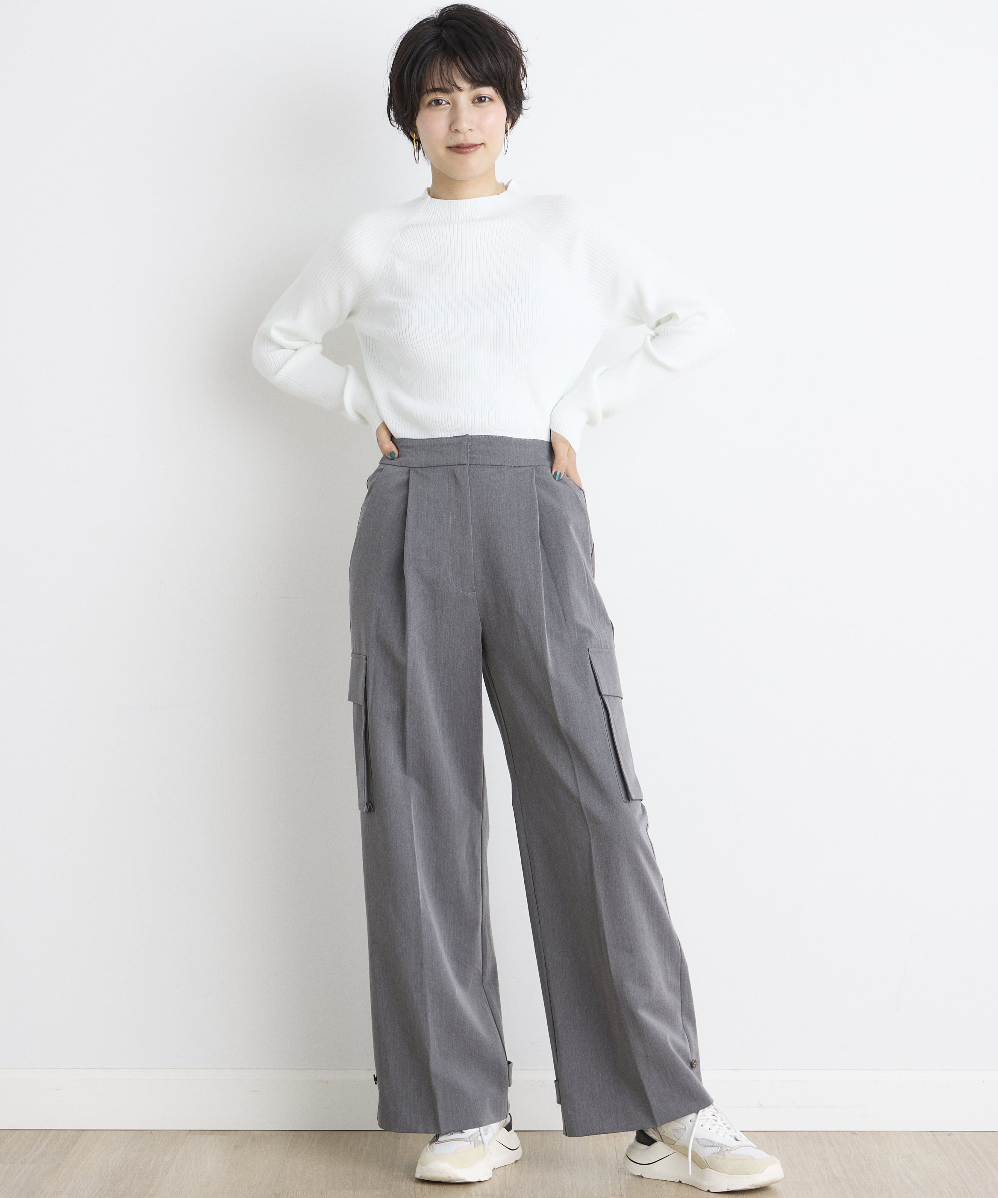 INED「《INED CLARO》ストレッチカーゴパンツ」|カーゴ|