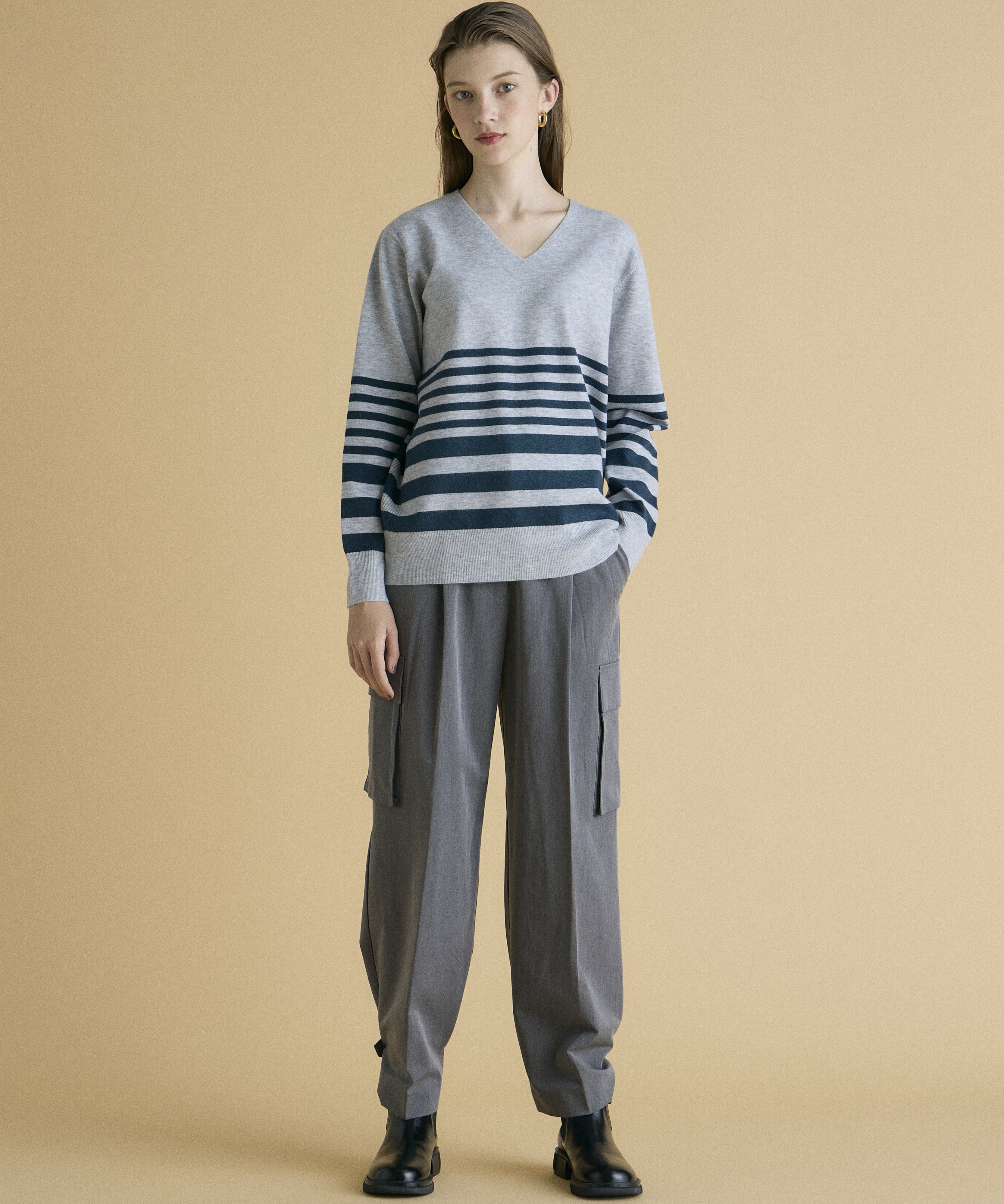 INED「《INED CLARO》ストレッチカーゴパンツ」|カーゴ|