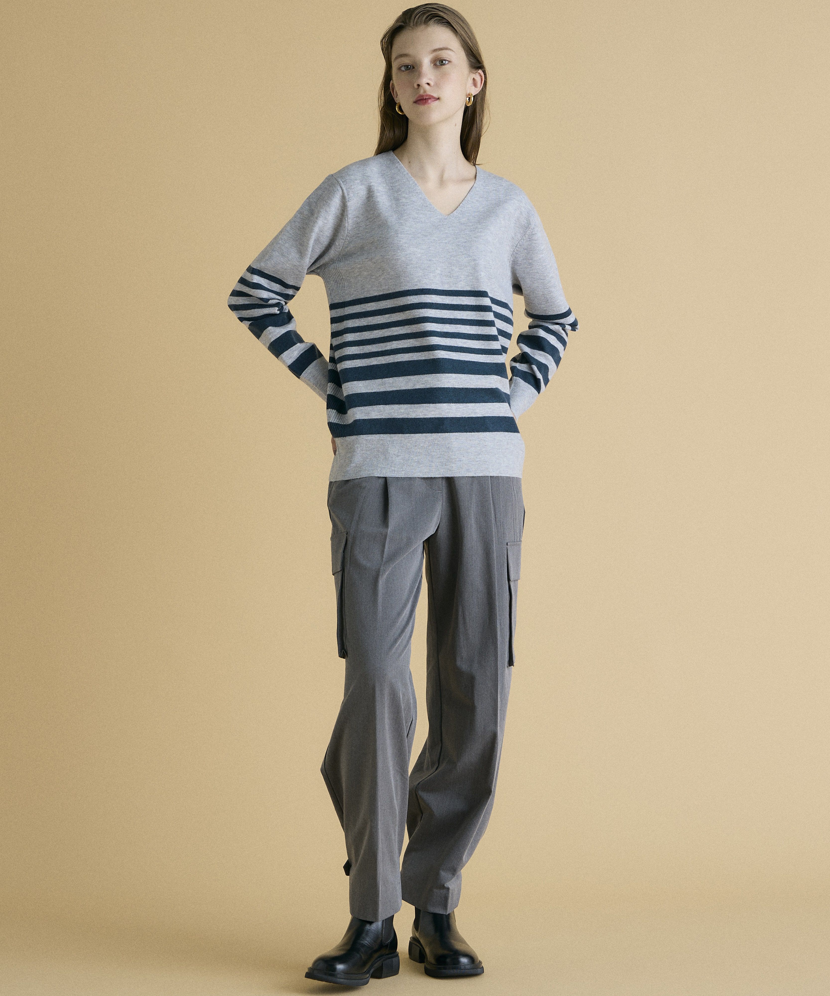 INED「《INED CLARO》ストレッチカーゴパンツ」|カーゴ|