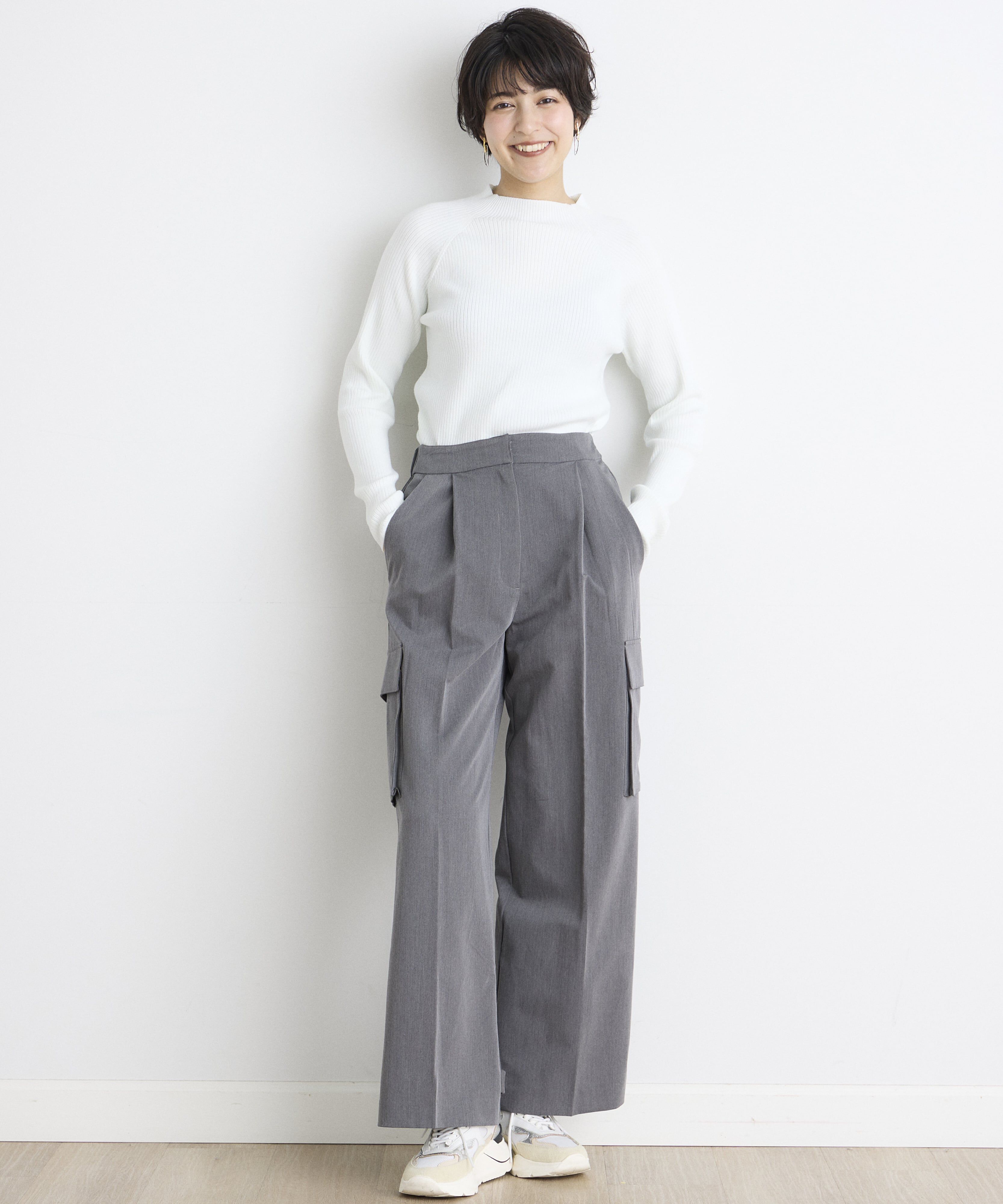 INED「《INED CLARO》ストレッチカーゴパンツ」|カーゴ|