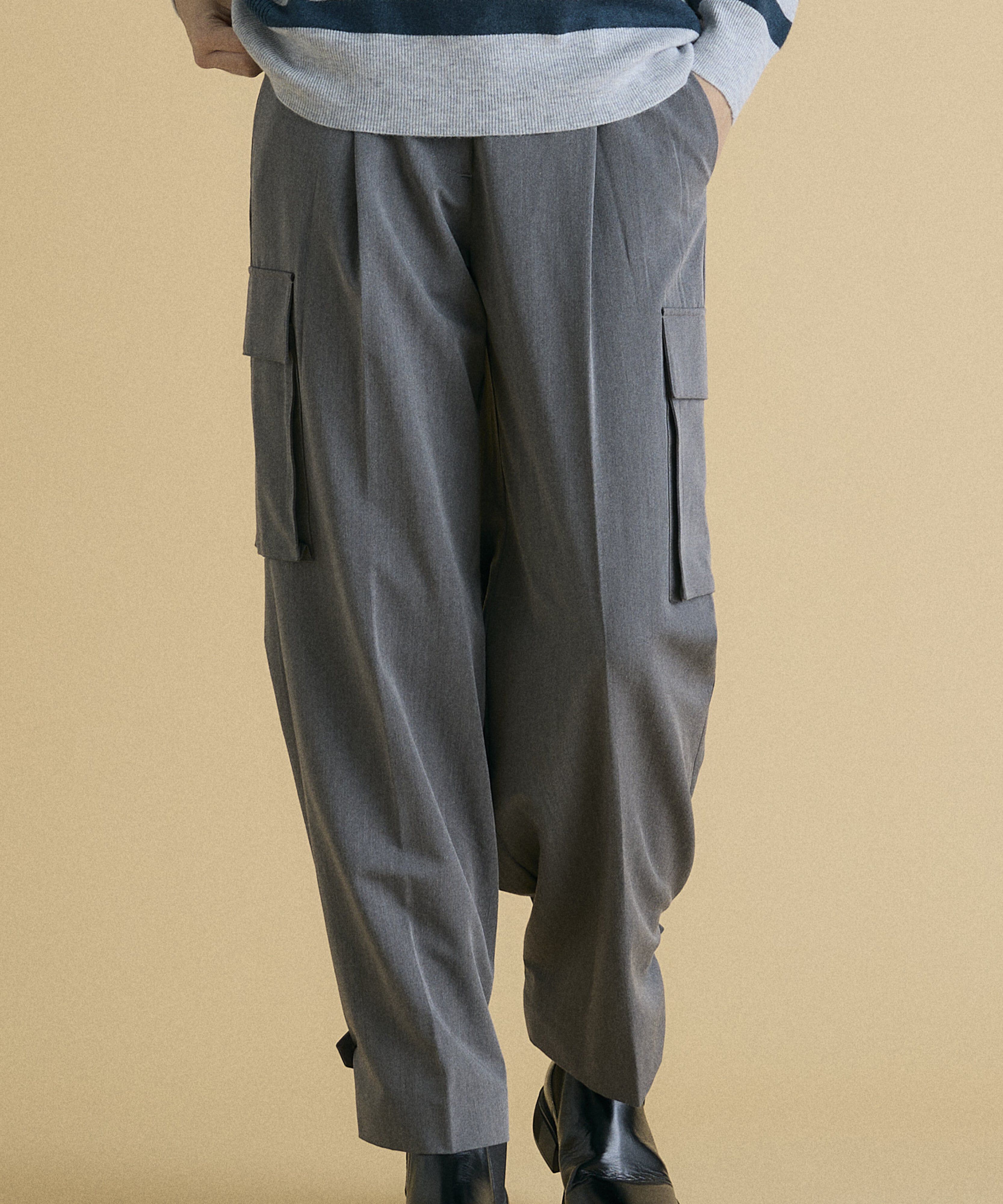 INED「《INED CLARO》ストレッチカーゴパンツ」|カーゴ|