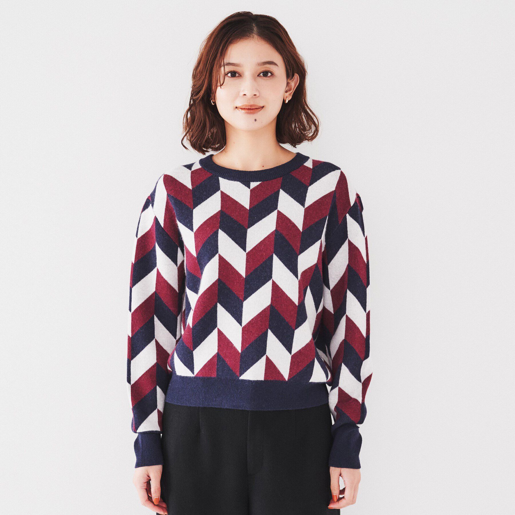 UNTITLED「【着映え/すっきり丈】ジオメトリック柄ジャカードニット」|ニット・セーター|