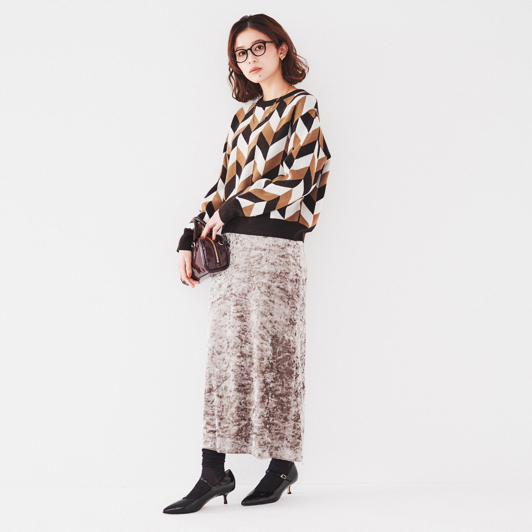 UNTITLED「【着映え/すっきり丈】ジオメトリック柄ジャカードニット」|ニット・セーター|