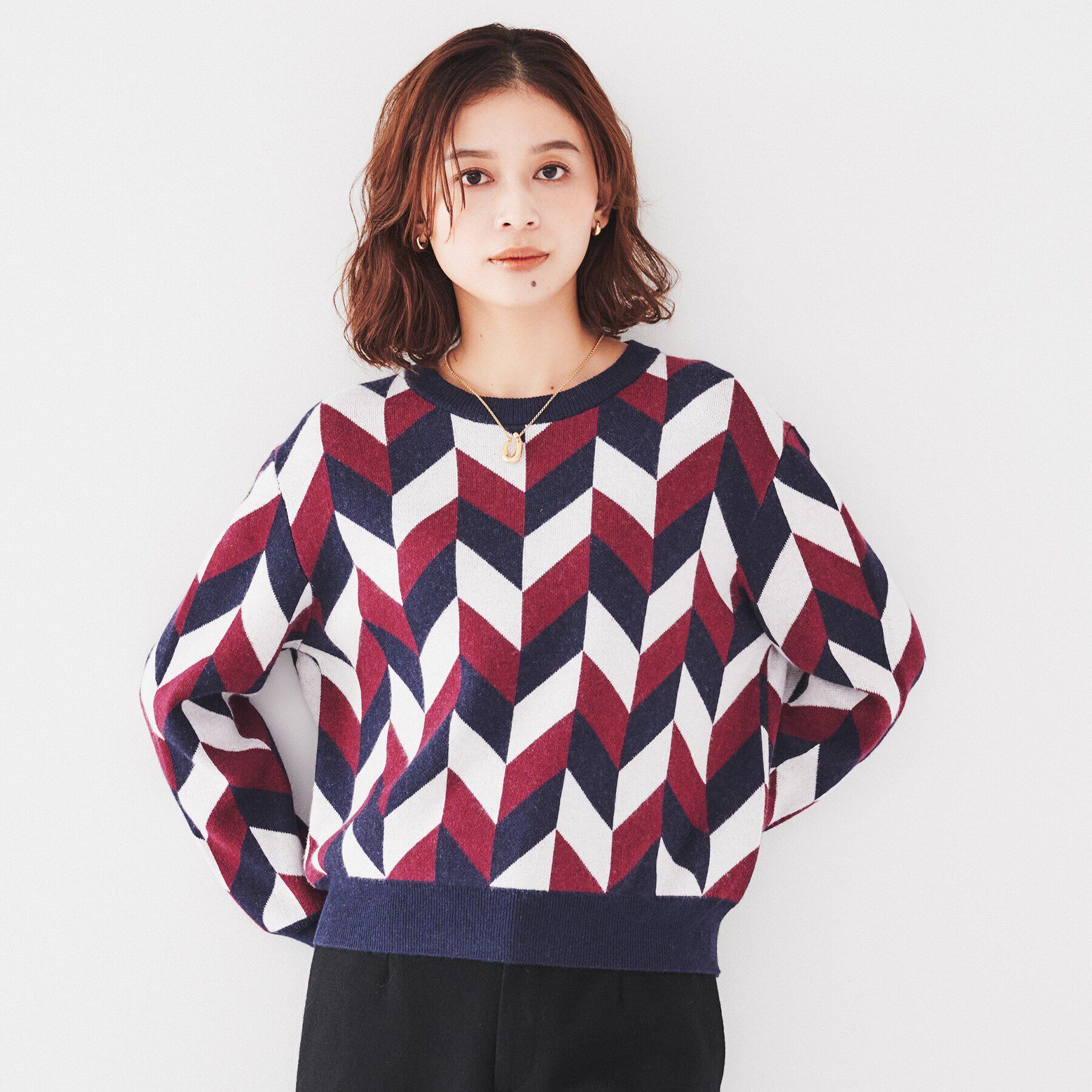 UNTITLED「【着映え/すっきり丈】ジオメトリック柄ジャカードニット」|ニット・セーター|