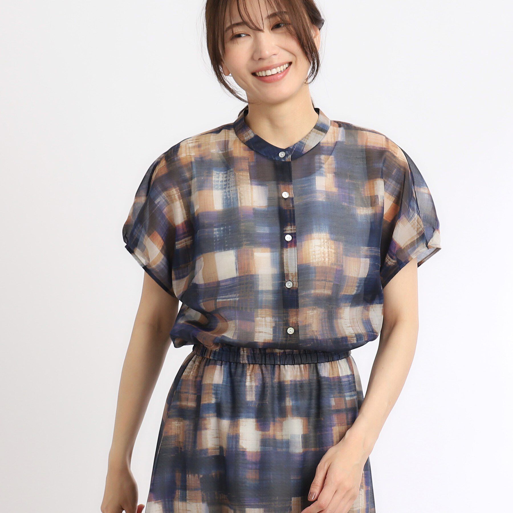 Reflect「【マシンウォッシュ可／セットアップ可能】シアーチェックブラウス」|シャツ・ブラウス|