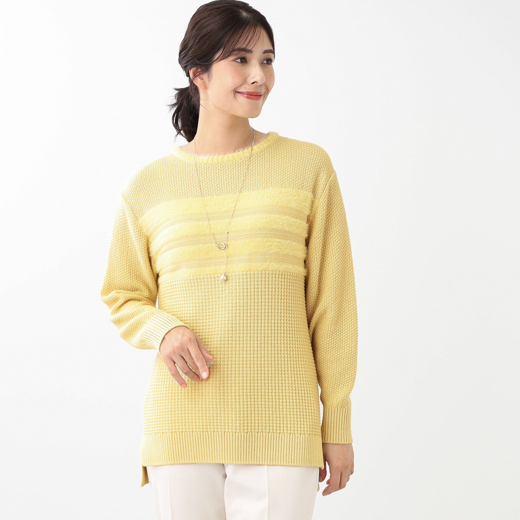 Reflect「【洗える】フェザーボーダーニット」|ニット・セーター|ライトイエロー(03